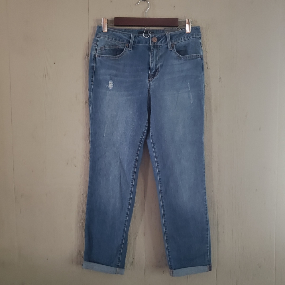 1822 Denim Relaxed Ankle Cuff Roll Skinny Blue Jeans Size 8 NWT